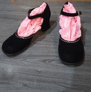 Circo Black Heels with Rhinestone Accent